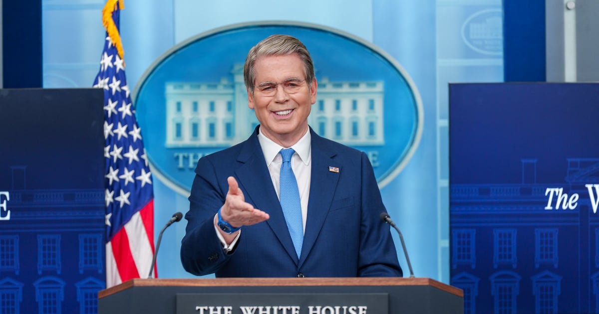 Treasury Secretary Scott Bessent speaking at the White House briefing room podium