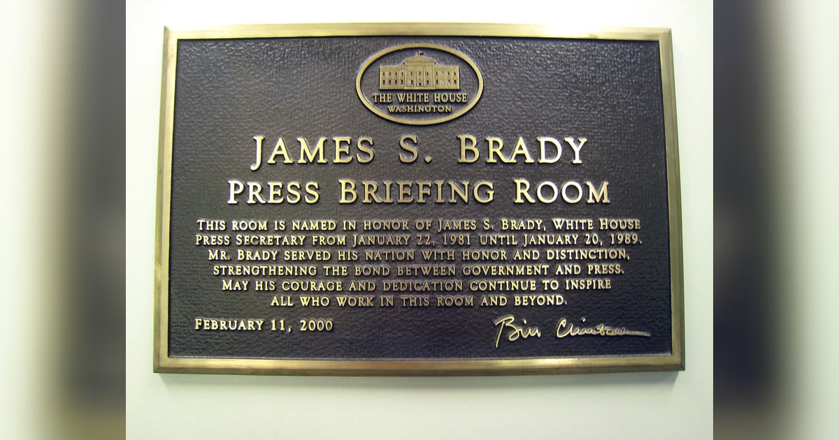 The James S. Brady Press Briefing Room plaque