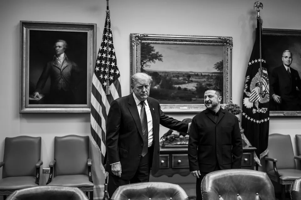 President Trump greets Ukrainian President Volodymyr Zelenskyy in the Roosevelt Room