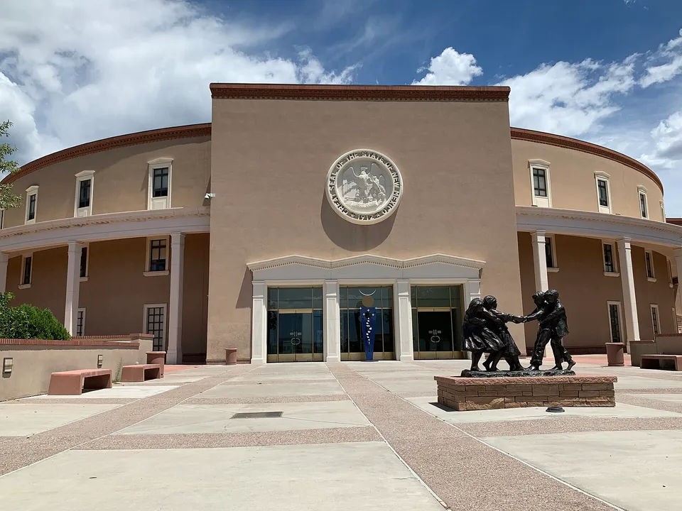 The New Mexico State Capitol, known as the Roundhouse, in Santa Fe