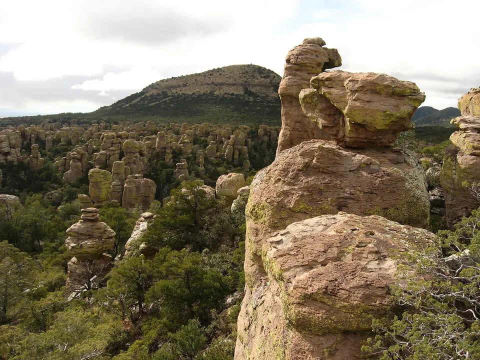 Rock spires and forested ridges seen from Massai Point in the Chiricahua Mountains of Arizona