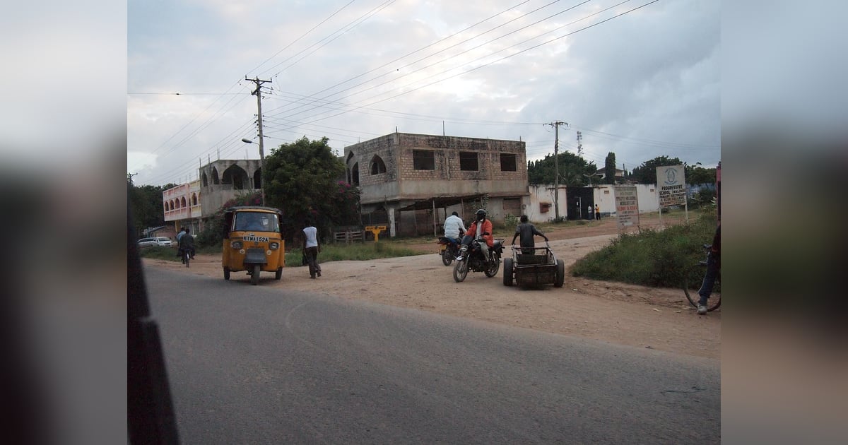An archival street scene in Malindi, Kenya.