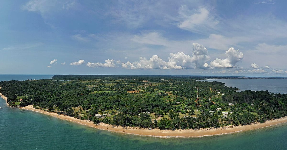 An aerial view of the coastline at Libreville, Gabon